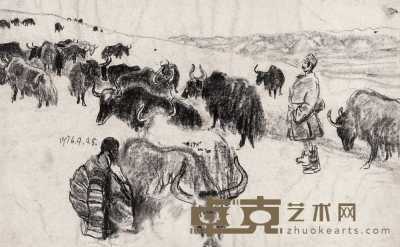 陈丹青 1976年作 牦牛群 20.5×33cm